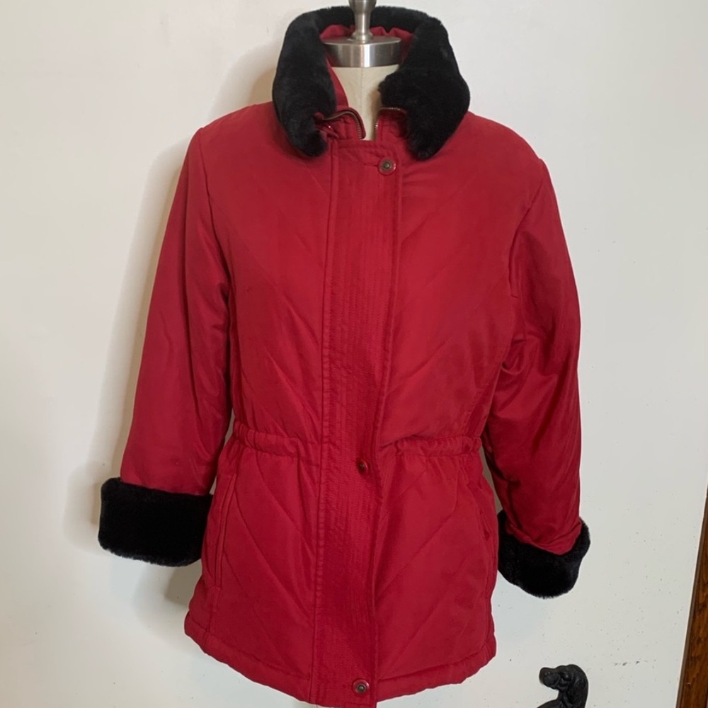 Talbots Petite Red Winter Coat w/ Faux Fur Sz 6